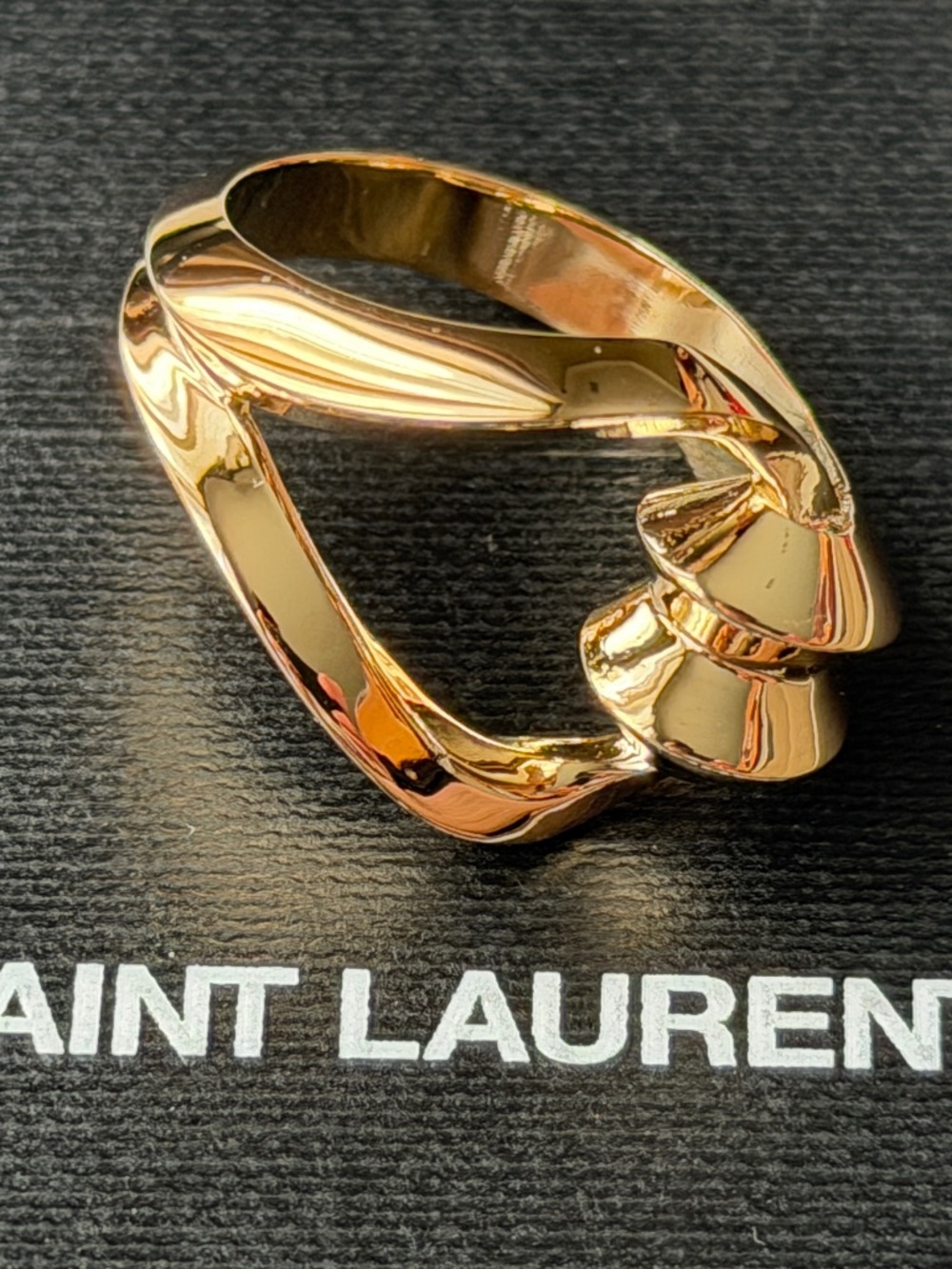 Saint Laurent YSL Bague Lasso Loop Heart Gold Tone Brass Band Ring Sz 7
